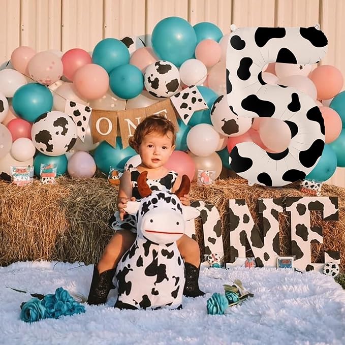 40 Inch Cow Print Balloon, Number 5 balloons Cow Balloons for 5st birthday decoration, Large Cow Number Balloons for western party decorations Baby Shower Animal Theme Party Holiday Decor