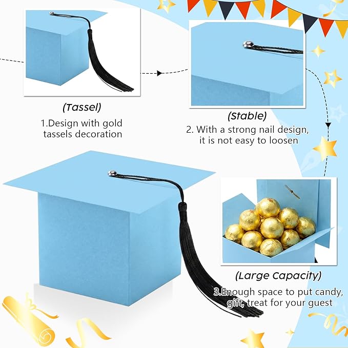TaoBary 12 Pieces Graduation Candy Box Graduation Decorations Party Gift Boxes Graduate Cap Box Candy Chocolate Cookie Supplies for Ceremony Party(Blue)