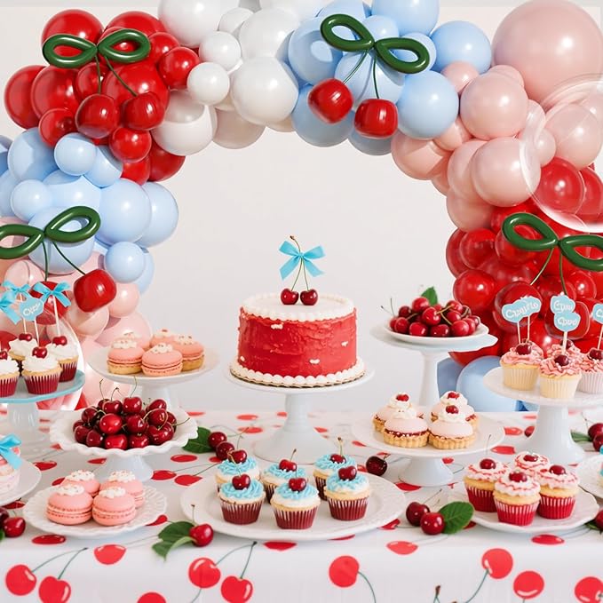 JOGAMS 193Pcs Blue and Red Cherry Balloon Arch Garland Kit,Cherry Party Decorations with Clear Cherry Foil Balloons for Cherry On Top Baby Shower Birthday Bridal Shower Wedding Valentine's Day
