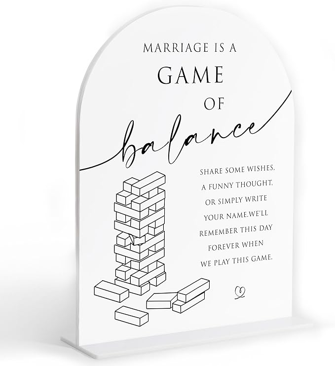 Jenga Guestbook Wedding Sign, White Arch Acrylic Sign, Guest Book Wedding Reception, Bridal Shower Decor, Engagement Party Decor, Centerpiece Table Decorations Party for Bride and Groom-8