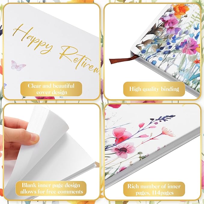 2026 Retirement Guest Book with 2 Markers 8.7'' Square Hardcover Blank Guest Photo Signing Memory Book Happy Retirement Gift Party Supplies for Women Men Teacher Grad Decor (White,Floral)