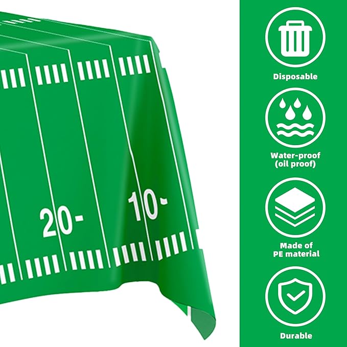 Football Party Decorations Disposable Tablecloth, 2 Pack, 54 x 108 Inch Plastic Touchdown Table Cover for Super Bowl, Birthday, Tailgate, Game Day Party Supplies