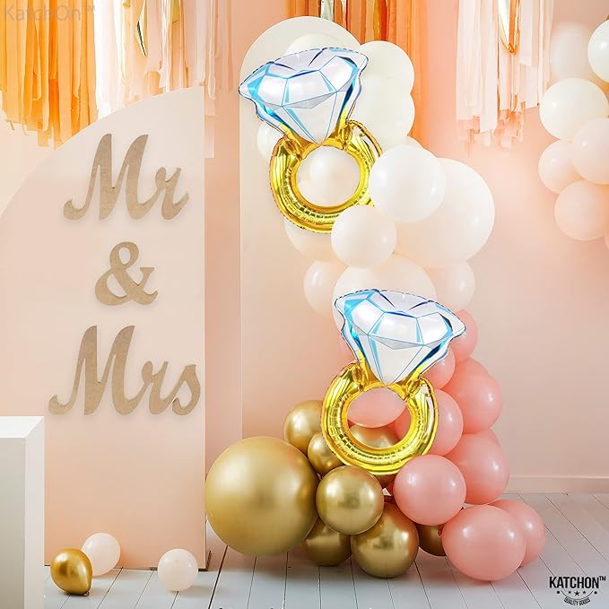 KatchOn, Huge Diamond Ring Balloons - 26 Inch, 2 Pieces | Wedding Ring Balloon for Bridal Shower Decorations | Bachelorette Party Decorations | Diamond Balloons for Engagement Party decorations