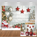 CHAIYA 7X5FT Christmas Backdrop White Wood Floor Photography Backdrop Winter Snow Christmas Balls Xmas Tree Gift Family Party Photo Background New Year Party Decoration Backdrops CY194