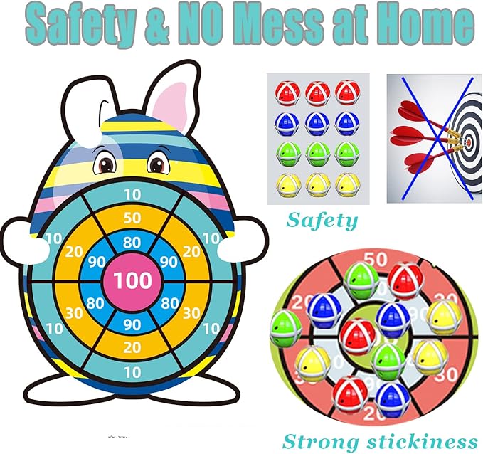 Easter Basket Stuffers,30" Bunny Dart Board with 12 Sticky Balls,Easter Eggs Filled,Easter Theme Party Favor,Easter Gifts for Boys Girls - Outdoor Indoor Kids Toys-Easter Decor Decorations