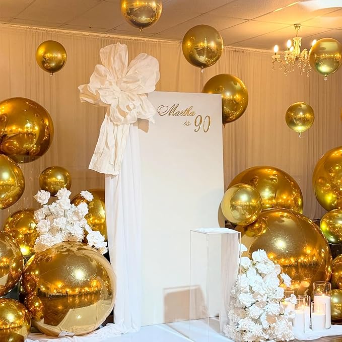 14 Pcs Gold Round Foil Balloons 22/15/10 4D Ball Balloons Metallic Golden Balloon Ornament Mylar Balloon Chrome for Graduation Birthday Wedding Anniversary New Year Disco Party Decorations