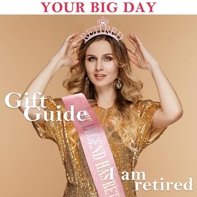 SuPoo Pink Retirement Crown and Sash for Women Retirement Party Decorations Retired Headband Tiara The Legend Has Retired Sash Elegant Rhinestone Headband Retirement Gifts Party Supplies