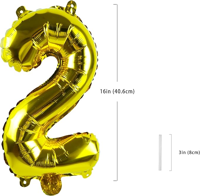 Gold Number “2”Balloons 16 Inch, Mylar Foil Custom Single Letter, Hanging, Reusable for girls boys adults Birthday,Surprise,Wedding, Celebration, Sports Party Event Decoration Supplies