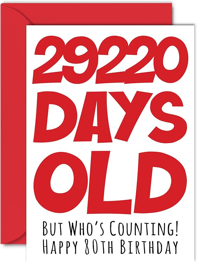 Stuff4 80th Birthday Card for Men Women Him Her - 29220 Days Old - Funny Eighty Eightieth Happy Birthday Card for Mom Dad Grandma Great Grandpa, A5 Humor Joke Greeting Cards