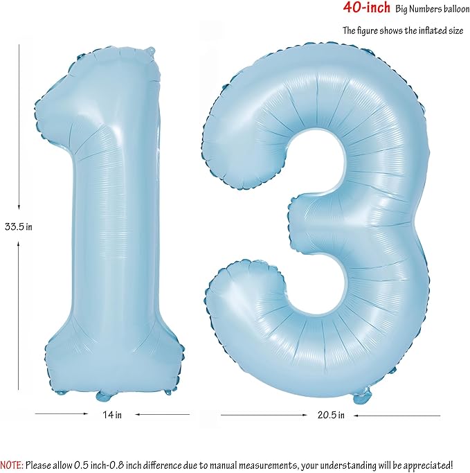 40 In Matte Blue Number Balloons Helium Foil Mylar Balloon Birthday Party banquet Decoration Digital 13