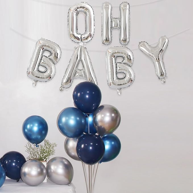 2 Set 12Pcs Silver Oh Baby Letter Balloons 16in Balloon Baby Shower Decorations Party Decor Silver Letter Balloons Oh Baby Party Supplies