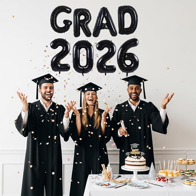 TONIFUL Graduation Balloons 16 Inch Black Grad Balloons 16 Inch Black Large Number 2026 Foil Balloons for 2026 Graduation Party Graduate Congratulations 2026 Congrats Grad Decorations