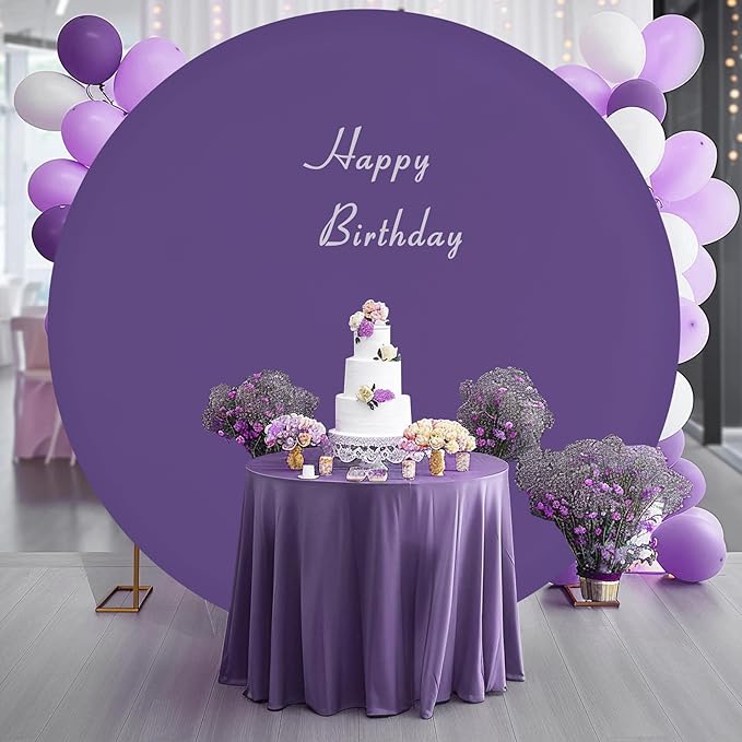 Gallety 7.2FT Purple Round Backdrop Cover with Size Adjuster & 4 Metal Clips, Universal Fit for 5ft-7.2ft Circle Stand, Polyester Fabric Arch Cover for Wedding, Birthday Party, Baby Shower Decor