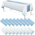 16Pack Disposable Plastic Tablecloths and Satin Table Runner Set White and Light Blue Dot Tablecloth Blue Satin Table Runner for Wedding Birthday Baby Shower Anniversary Engagement Xmas Party Supplies