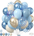 Dusty Baby Blue Balloons, 50Pcs 12 Inch Light Blue White Metallic Gold Confetti Birthday Balloons for Boy Baby Shower Birthday Party Wedding Anniversary Bridal Engagement Graduation Decorations