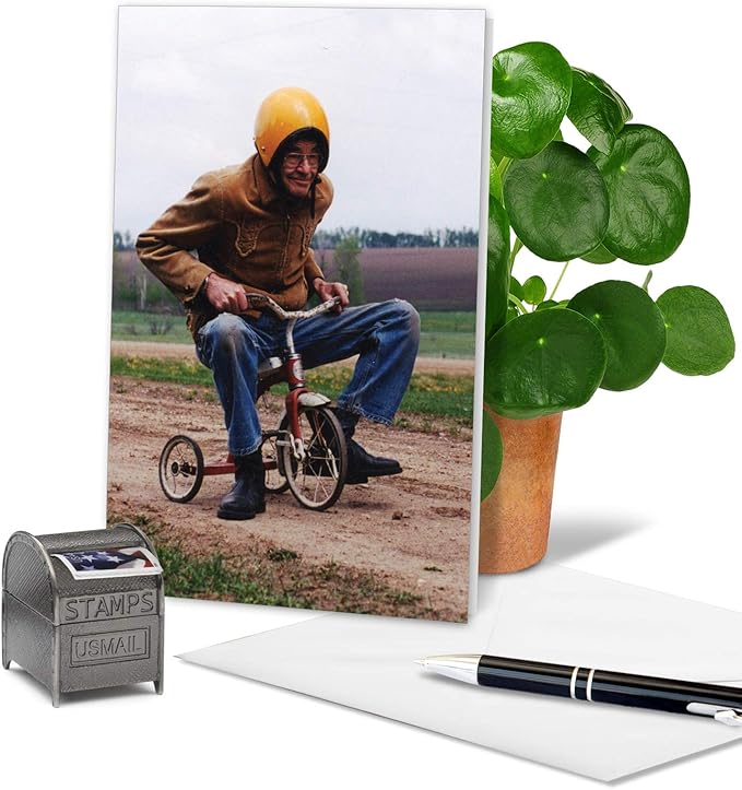 NobleWorks - 1 Happy Birthday Card with Envelope - Funny Photos, Birthday Humor Notecard - Senior Trike Ride C6435BDG