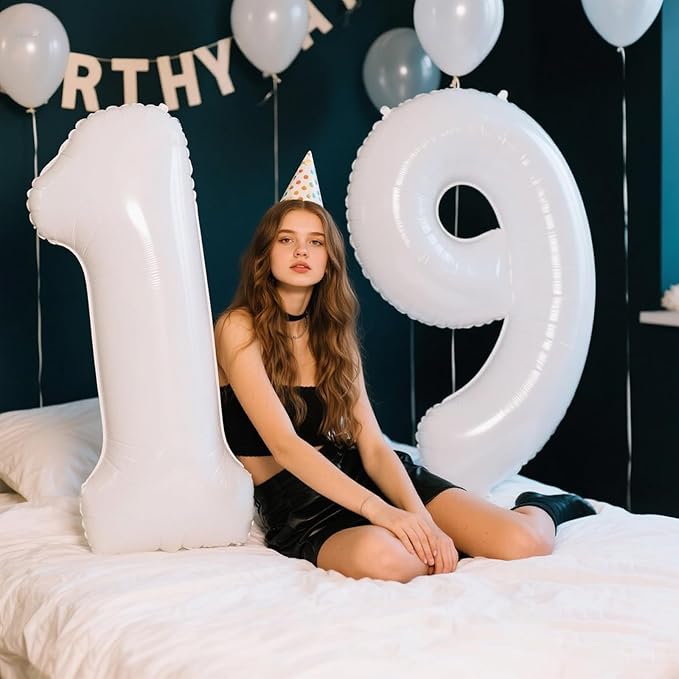 40 Inch White 9 Balloon Translucent Number Balloons 9th Giant Birthday Decorations for Boys Girls,19th 29th White Birthday Wedding Party Decorations Supplies