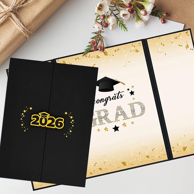 Vlipoeasn 2PCS Graduation Guest Book Alternative, Black Gold Class of 2026 Graduation Party Decorations, Graduation Signature Book for 2026 College High School, Unique Graduation Gifts for Friends