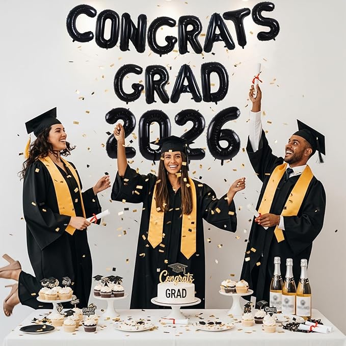 TONIFUL Graduation Balloons 16 Inch Black Congrats Grad Balloons 16 Inch Black 2026 Number Foil Balloons for 2026 Graduation Party Graduate Congratulations 2026 Congrats Grad Decorations