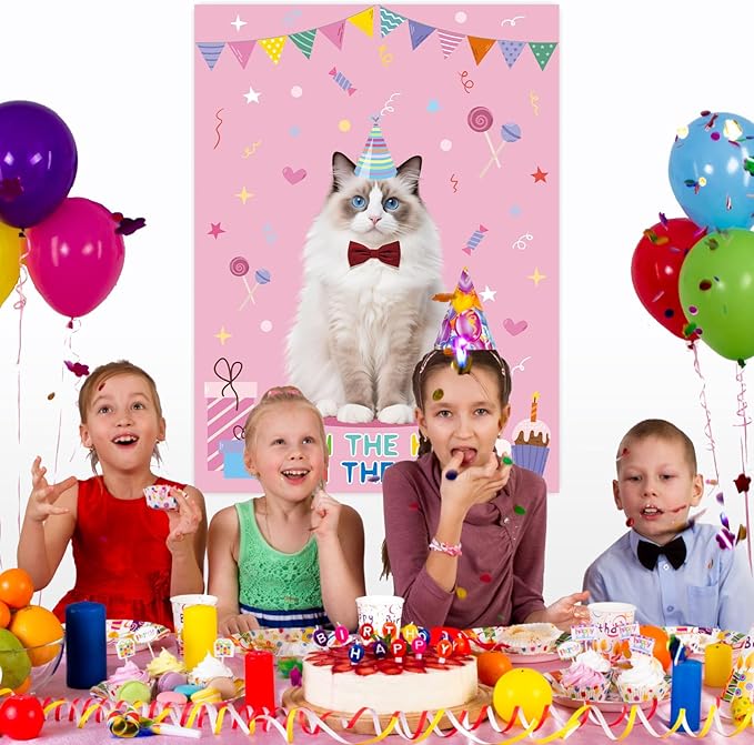 Kopokita Pin The Hat on The Cat Party Game with 24 PCS Tails and Two Eye Mask for Kids Birthday Party Carnival Fiesta Party Supplies 21'' x 28'' (Cat)