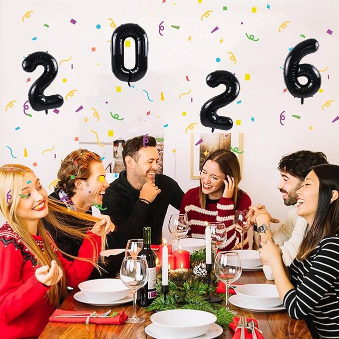 TONIFUL 2026 Black Foil Number Balloons 16 Inch Black 2026 Number Balloons 2026 Graduation Aluminum Foil Mylar Balloons for 2026 New Year Eve Christmas Anniversary Party Supplies