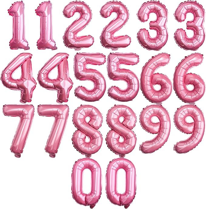 [20 Pcs] 16" Pink Foil Number Balloons (2 sets of 0-9) - Mylar Aluminum Hanging Decorations for Graduation, Birthday, Christmas & New Year's Eve Parties