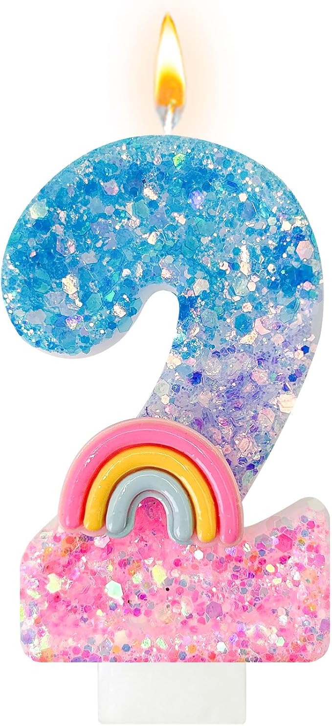 Rainbow Birthday Number Candles, Number 2 Candles, Cupcake Decorations, Macaron Birthday Cake Decorations, Cartoon Theme Party Supplies (Number 2)
