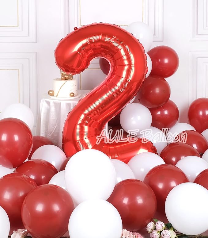 AULE 40 Inch Big Red 2 Balloon Number Large Foil Helium Number Balloons 0-9 Jumbo Giant Happy 2nd Birthday Party Decorations for Boy or Girl Huge Mylar Anniversary Party Supplies
