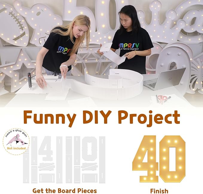 imprsv 4FT Light Up Numbers, Marquee Numbers 40th Birthday Decorations for Women Men, Large Light Up 40 Birthday Women Foam Board Anniversary Party Decorations Arch Kit (DIY)