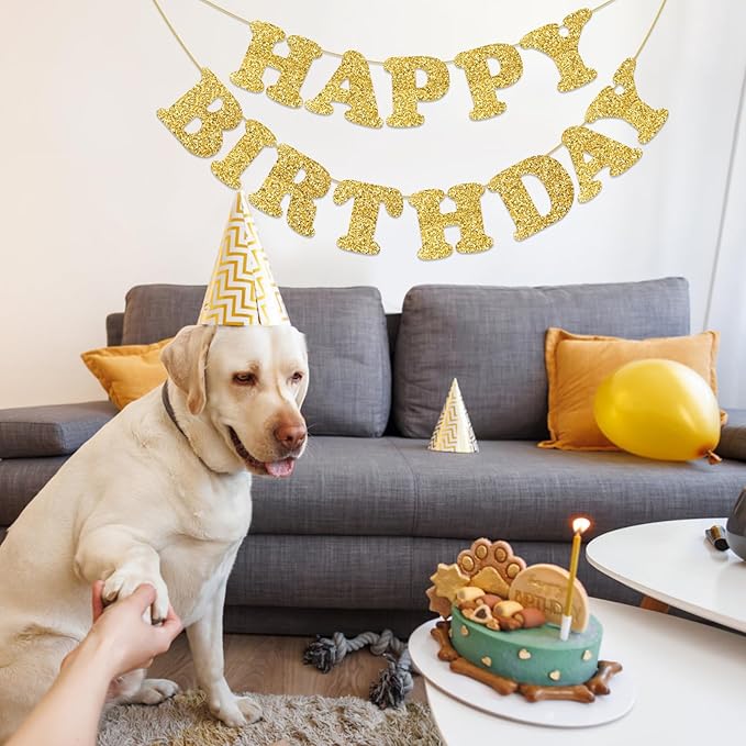 Glitter Gold Happy Birthday Banner Birthday Party Decorations Sign Garland Bunting Banner for Wall Decor Party Background for Kids Boys Girls Adults