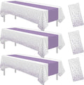 White and Purple Party Decorations Tablecloth, 3 Pack Disposable Purple Dot Table Cover Printed Table Runner for Birthday Baby Bridal Shower Wedding Anniversary Graduation, 86in x 55in