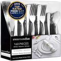 160 Pack Silver Plastic Cutlery Disposable Silverware - 80 Forks, 40 Knives, 40 Spoons - For Catering, Parties, Dinners, Weddings, and Everyday Use
