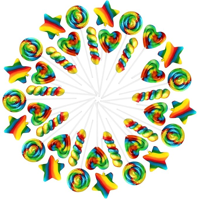 Carnival Lollipops Rainbow Twist, Swirls, and Round Lolly-pops Unicorn Party Favors - Individually Wrapped Rainbow Candy Suckers & Lollipops Great for Birthday Parties, Pinata, Easter Candy - 50 Count