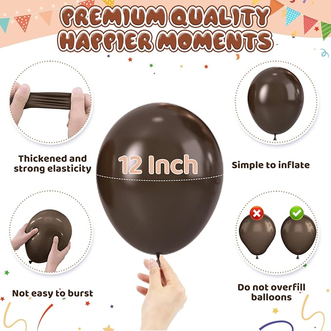 Brown Bow Balloons, Neutral Brown Balloons 50pcs 12 Inch Dark Coffee Tan Metallic Gold Nude Sand White Clear for Girl Women Brown Birthday Bow Theme Party Wedding Engagement Coffee Decoration