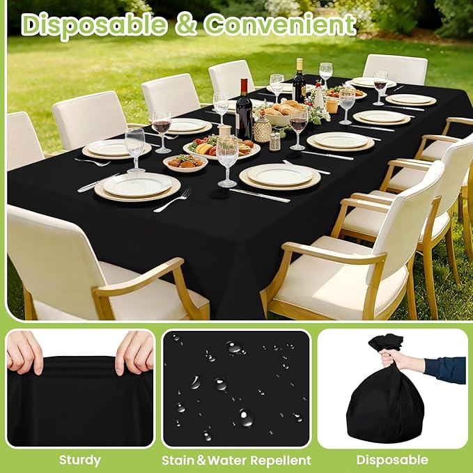 Mulbozy Black Plastic Table Cloth Disposable 4 Pack, 54 × 108 Inch Tablecloths Rectangle, Black Plastic Table Cover for Party Decor