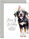 4th Birthday Cards for Daughter - Party Dog - Happy Birthday Card for 4 Year Old Daughter from Dad Mum, 5x7 Inch Bday Girls Girl Kids Greeting Cards Gift for Daughter Birthday Gifts