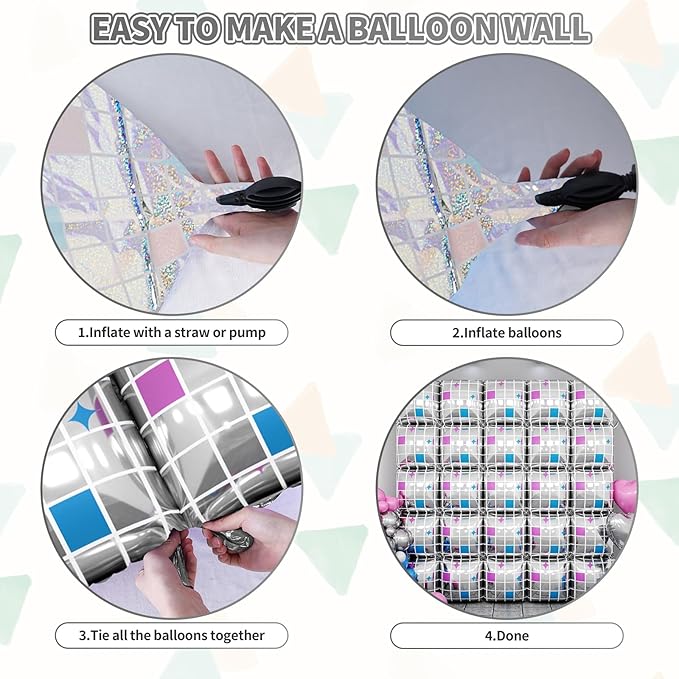 Disco Double Sided Square Foil Balloons Wall,19 Inches Pink Metallic Foil Balloons Tunnel Arch Kit for Girls Bachelorette,Wedding,Anniversary,Birthday Party Background Decoration
