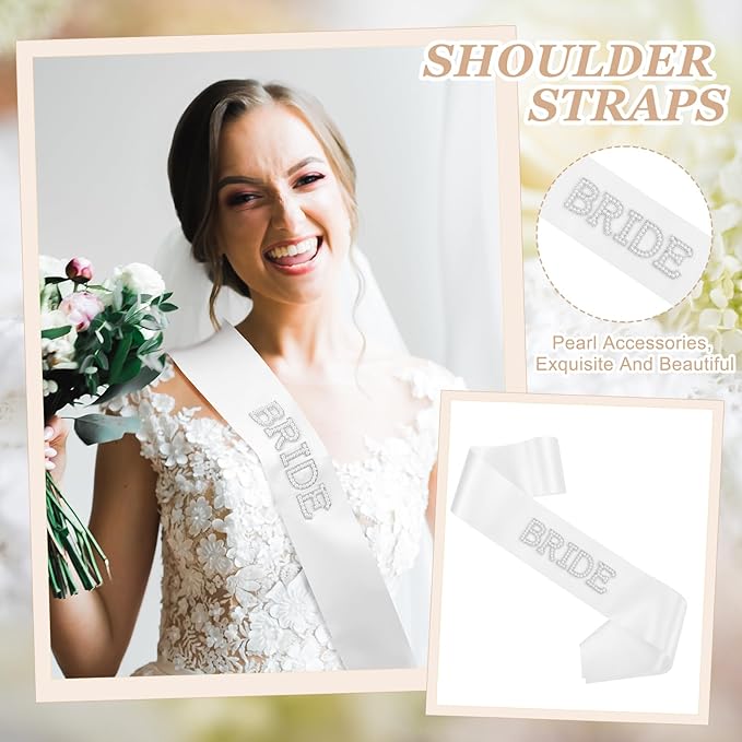 JATEBI 4Pcs Gifts for Bride To Be - Bride Sunglasses Sash&Veil Crown, Bridal Shower Gifts Bachelorette Party Decorations