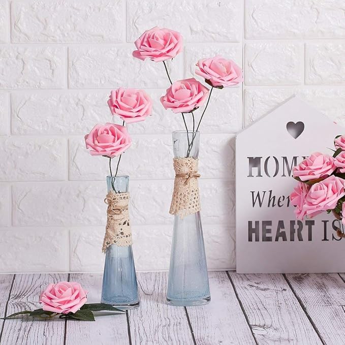 MACTING 2 Dozens 3.5 Inch Feeding Bottle Candy Box with 5 Pcs Artificial Flower Rose for Baby Shower Favor Gift Decoration (Pink)