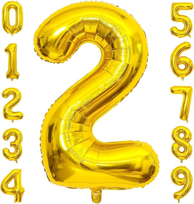 Gold Number 2 Balloon, 40 Inch Large Number Foil Mylar Balloons for 2nd Girl Boy Birthday Party Celebration Decorations Supplies, Digital Balloons for Wedding Anniversary Events Decor