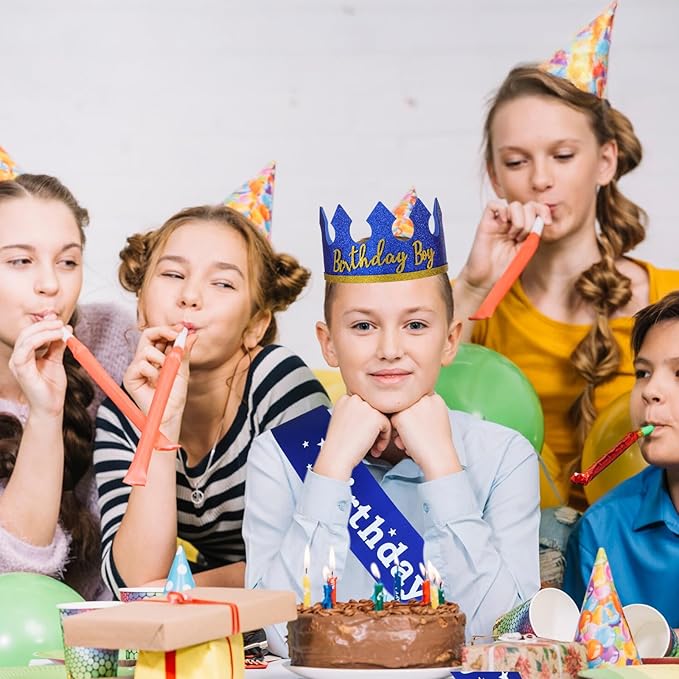 Birthday Boy Crown Party Set Birthday Boy Hat King Crown Party Dress-Up Accessory Supplies for BirthdayParty Decoration