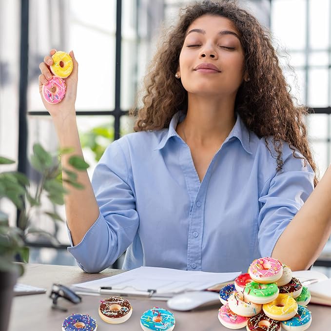 24 pcs Donut Stress Ball, Artificial Donuts Stress Relief Ball, Fake Mini Donut for Christmas Birthday Present Stocking Stuffers Goodie Bag Stuffers