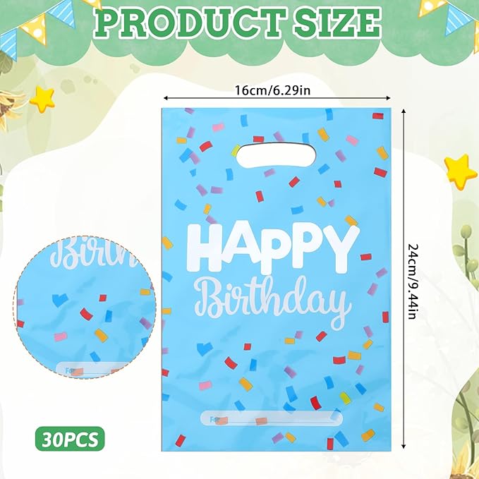 Qulkws 30 Pcs Happy Birthday Party Favor Bags Goodie Bags for Party Birthday Candy Bag Plastic Candy Favor Bag Loot GiftBags Return GiftBag for Baby Showers Birthdays Partys Decorations