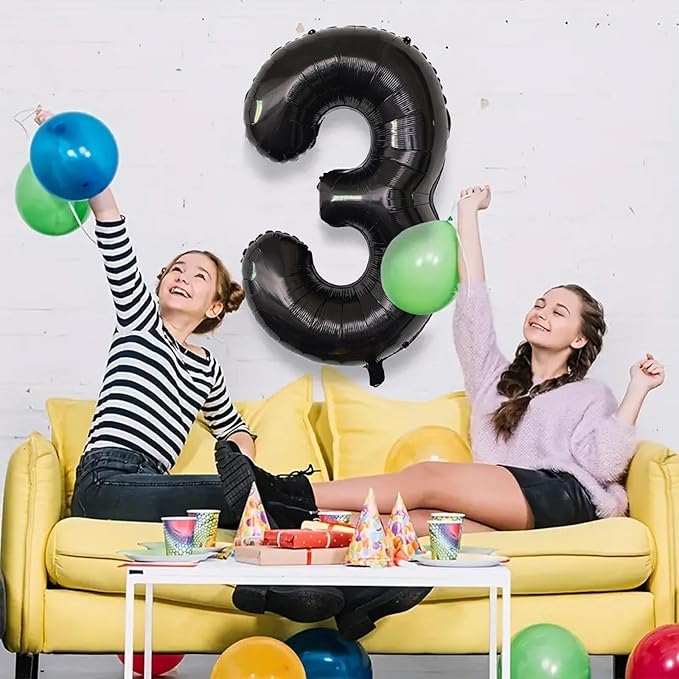 Number Balloons Black Party Balloon - Giant Number 3 Balloon, 40 Inch Large Balloon for Birthday Decorations, Black Party Supplies for Men Women