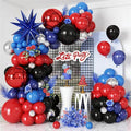 Navy Blue Red Silver Balloon Arch Garland Kit with Star Balloons Red 4D Round Foil Balloons for Birthday Graduation Party Decorations