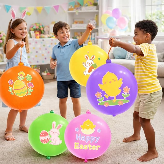Sean's Choice 30Pcs Easter Punch Balloons, Thickened Latex Punching Balloon Heavy Duty Party Favors for Kids, Bouncy Balls Easter Basket Stuffers