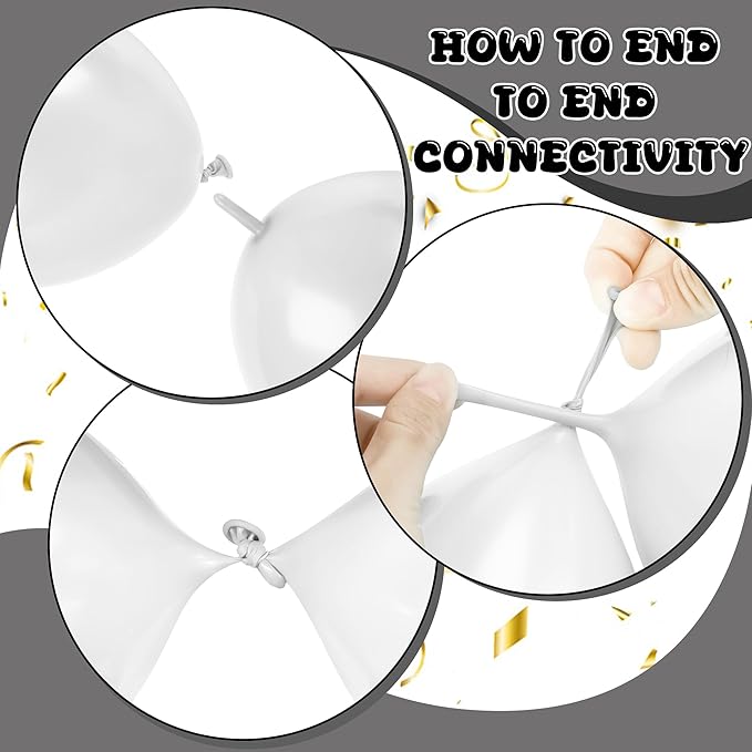 Link Balloons 12 Inch - 100 Pcs Quick Link Balloon Latex Linking Balloons Connected Linkable Balloon Birthday Wedding Party Decorations(White)