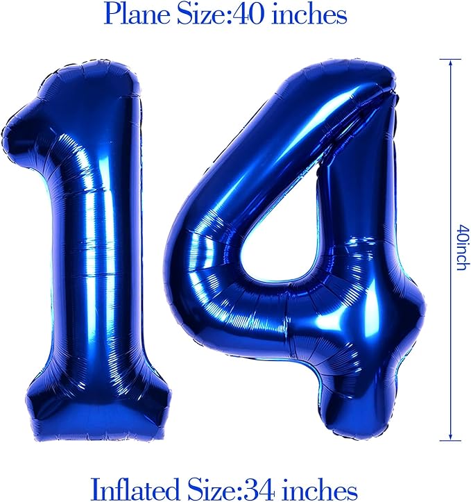 40Inch Navy Blue Number 14 Balloon Large Helium Royal Blue Number Balloons 0-9 Giant Digital 14th Foil Mylar Big Party Balloon for Boy Birthday Party Anniversary Graduation Decorations