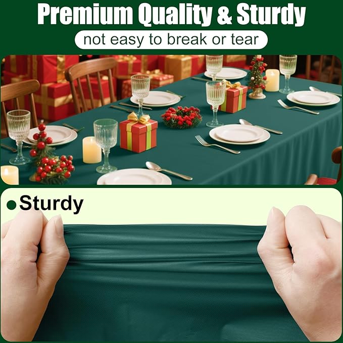 Smiry Disposable Table Cloth - 6 Pack, 54 x 108 Inch Waterproof Rectangle Tablecloths for Parties, Decorative Plastic Table Cover, Leakproof & Sturdy, Christmas Green