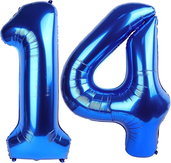 Navy Blue Number 14 Balloon 40 inch, 14 Number Balloons, 14th Navy Blue Birthday Decorations, 14 Year Old Girls Boys Blue Party Supplies